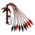 BDSM* Red Genuine Leather Flogger 9 Falls with Steel Studs Leather Handle